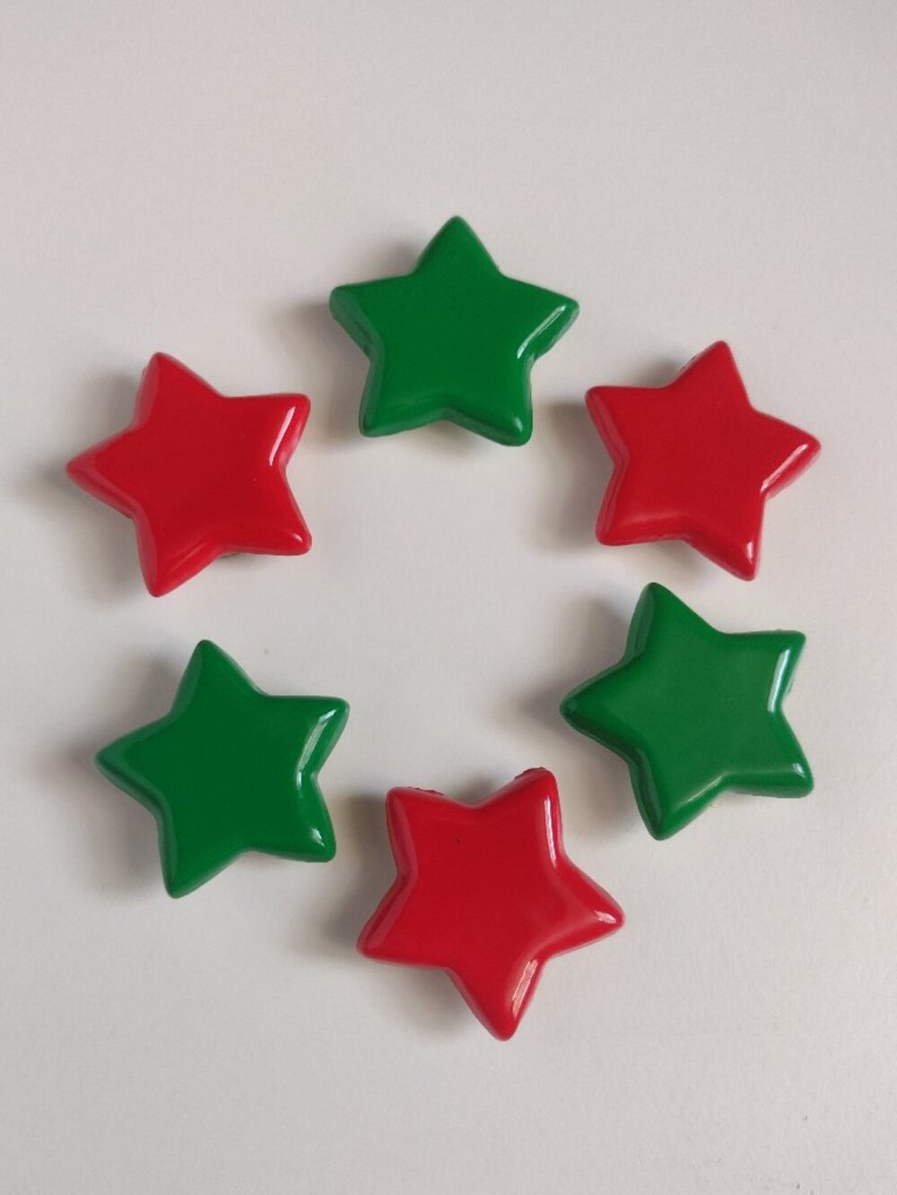 Star Button Covers, 6 Red Green 90s Retro Ugly Christmas Sweater Embellishments